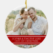 Fotoparen eerste kerstsierrood keramisch ornament (Achterkant)