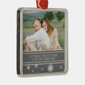 Fotoparen eerste kerstversiering grijs metalen ornament (Rechts)