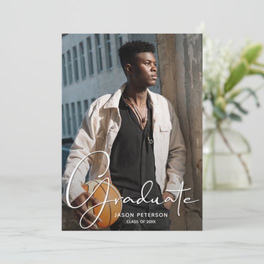 Fotopartijuitnodigingen vieren Afstuderen Kaart (Staand voorkant)