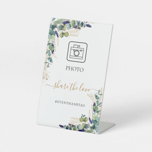 Fotoparty hashtag eucalyptus greenery reclamebord met voetstuk (Voorkant)