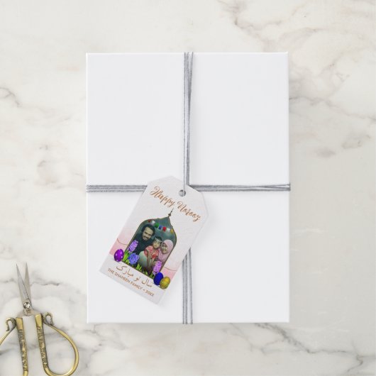 Fotopasta Happy Norooz roze kleurige eitje Cadeaulabel (Met Touw)