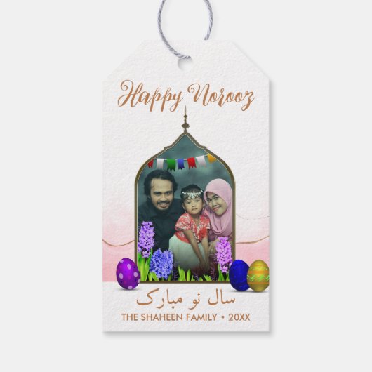 Fotopasta Happy Norooz roze kleurige eitje Cadeaulabel (Achterkant)