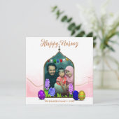 Fotopasta roze kleurige eitjes Happy Norooz Feestdagenkaart (Staand voorkant)
