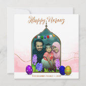 Fotopasta roze kleurige eitjes Happy Norooz Feestdagenkaart (Voorkant)