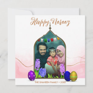 Fotopasta roze kleurige eitjes Happy Norooz Feestdagenkaart