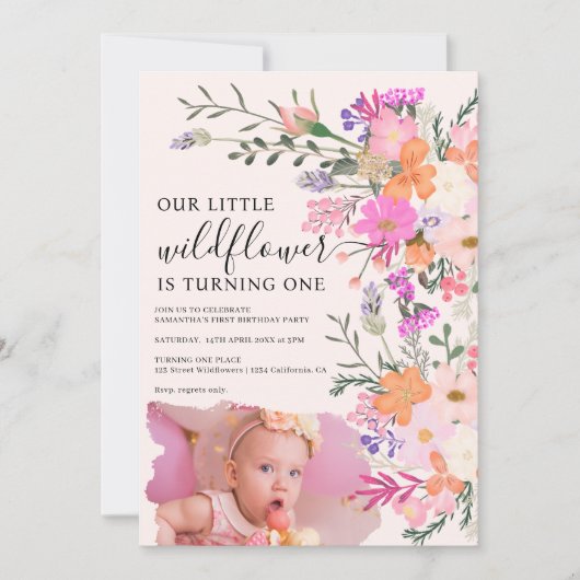 Fotopastel - wildbloem - lente 1e verjaardag kaart (Voorkant)