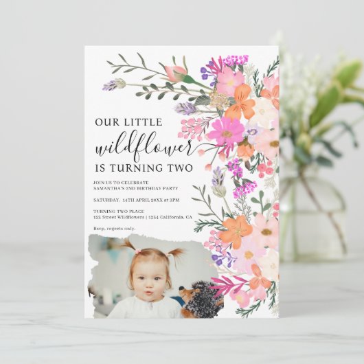Fotopastelbloem 2e verjaardag kaart (Staand voorkant)