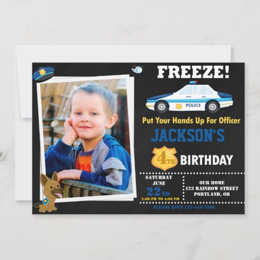 Fotopolitieagent verjaardaguitnodiging K9 hond Kaart (Voorkant)