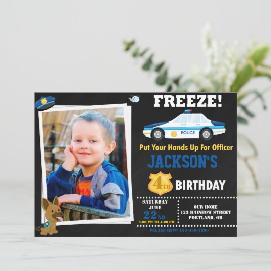 Fotopolitieagent verjaardaguitnodiging K9 hond Kaart (Staand voorkant)