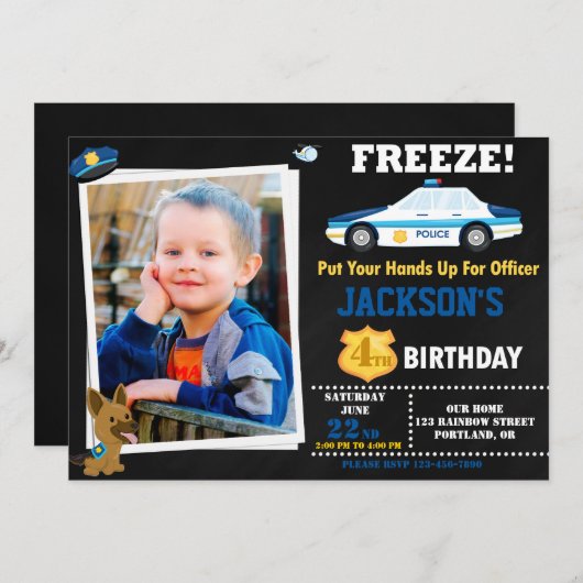 Fotopolitieagent verjaardaguitnodiging K9 hond Kaart (Voorkant / Achterkant)