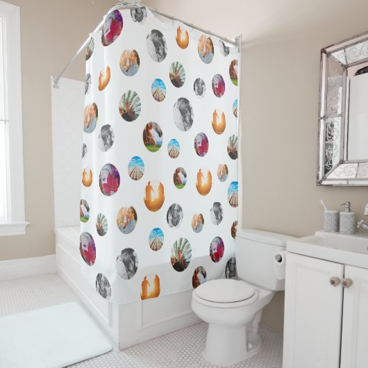 Fotopolka stip Sjabloon Circles White Cloth Douchegordijn (In situ)