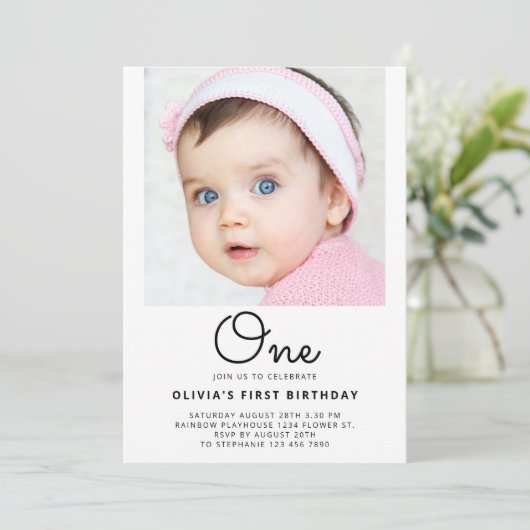 Fotoportret Eén script 1e Baby Eerste verjaardag Kaart (Staand voorkant)