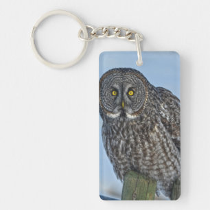 Fotoportret I voor Grote Grijze Owl Wildlife Sleutelhanger