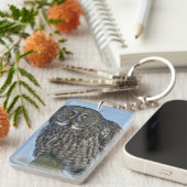 Fotoportret I voor Grote Grijze Owl Wildlife Sleutelhanger (Voorkant Rechts)