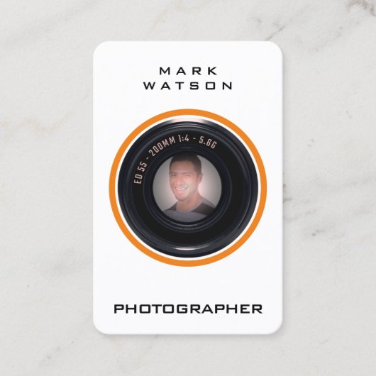 Fotoportret in cameralens visitekaartje (Voorkant)