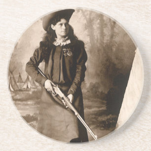 fotoportret, Miss Annie Oakley en Pistool Zandsteen Onderzetter