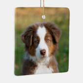 Fotoportret van Cute Australian Shepherd Dog Puppy Keramisch Ornament (Rechts)