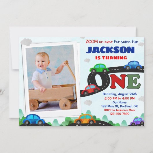 Fotopotverjaardagsuitnodigingdriver 1e verjaardag kaart (Voorkant)