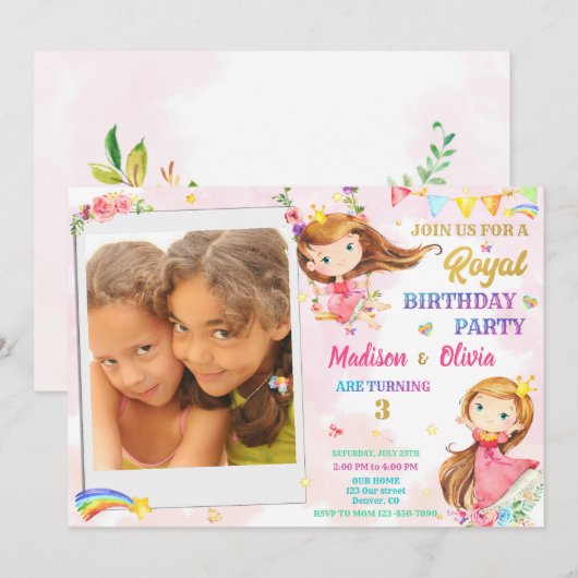 Fotoprinses verjaardagsverjaardag kaart (Voorkant / Achterkant)