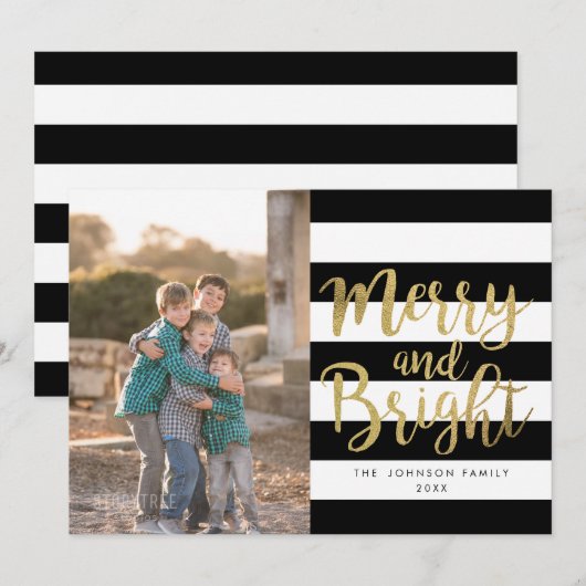 Fotoprogramma's met zwarte & witte streep "Merry & Feestdagenkaart (Voorkant / Achterkant)