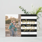 Fotoprogramma's met zwarte & witte streep "Merry & Feestdagenkaart (Staand voorkant)