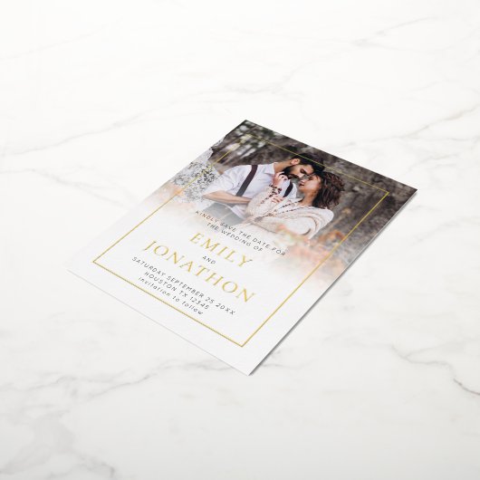 Fotorand bruiloft sparen het Briefkaart Datum Foli (Gedraaid)