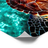Fotorealistische Zee schildpad in Turkooiswater Poster (Hoek)