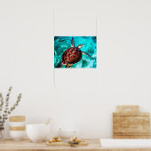 Fotorealistische Zee schildpad in Turkooiswater Poster (Keuken)
