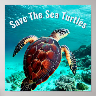 Fotorealistische Zee Turtle | Opslaan van de Zee Poster