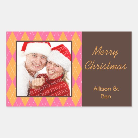 Fotoroze argyle Merry Kerstmis grote sticker (Voorkant)
