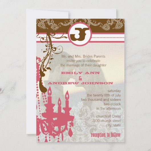 Fotoroze en chocolade bruin  luchters kaart (Achterkant)