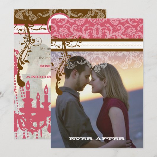 Fotoroze en chocolade bruin luchters kaart (Voorkant / Achterkant)