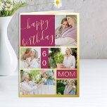 Fotoroze en goudkoorts 5 jaar en ouder folie wenskaart<br><div class="desc">Luxury Gold folie verjaardagskaart die u kunt personaliseren met een naam, een leeftijd en 5 foto's op de voorzijde, alsook een persoonlijke verjaardagsgroet. Het fotomalplaatje is opstelling om een fotocollage van verticale portret, horizontale landschaps en vierkant formaat afbeeldingen automatisch te creëer. Als u om het even welke problemen met de...</div>