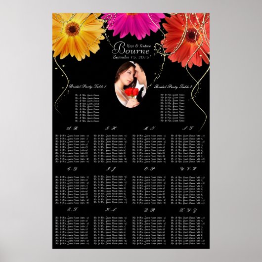 Fotoroze en Oranje Gerber Daisy Seating Chart Poster (Voorkant)