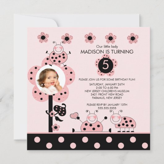 Fotoroze en zwarte luibugs uitnodiging van afgelop (Voorkant)