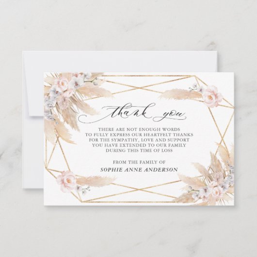 Fotoroze Floral Pampas grass in Loving Memory Bedankkaart (Voorkant)