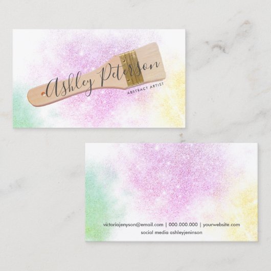 Fotoroze glitter van moderne verfborstelkunstenaar visitekaartje (Voorkant / Achterkant)