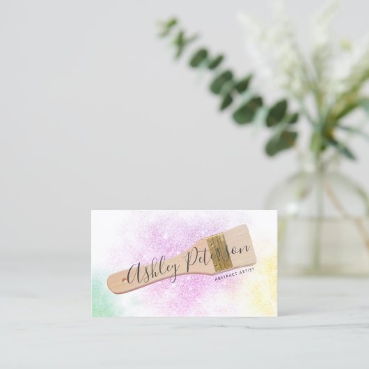 Fotoroze glitter van moderne verfborstelkunstenaar visitekaartje (Staand voorkant)