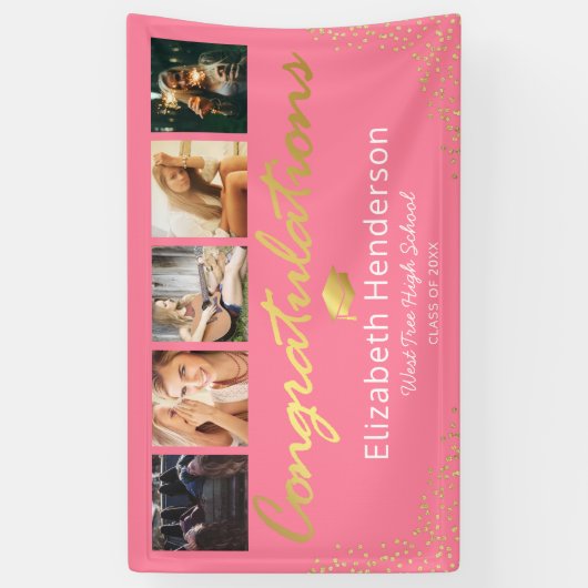 Fotoroze Gold Graduparty Spandoek (Verticaal)