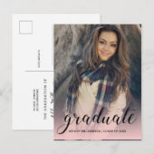 Fotoroze ombre Graduation Party Uitnodiging Briefkaart (Voorkant / Achterkant)