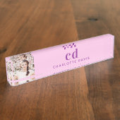 Fotoroze paarse monogram initiaal naam naambordje (Zijkant)