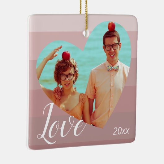 Fotoroze stripe Heart Valentijn Dag Keramisch Ornament (Rechts)