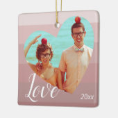 Fotoroze stripe Heart Valentijn Dag Keramisch Ornament (Links)