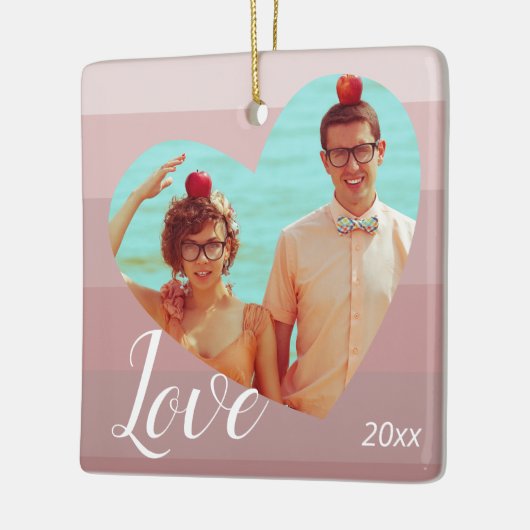 Fotoroze stripe Heart Valentijn Dag Keramisch Ornament (Links)