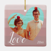 Fotoroze stripe Heart Valentijn Dag Keramisch Ornament (Achterkant)