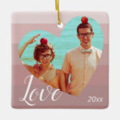 Fotoroze stripe Heart Valentijn Dag Keramisch Ornament (Voorkant)