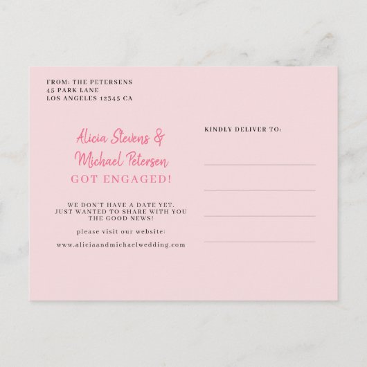 Fotoroze verloving aankondiging briefkaart (Achterkant)