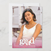 Fotoroze vetgedrukte moderne afstudeerder simpele  kaart (Voorkant)