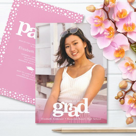 Fotoroze vetgedrukte moderne afstudeerder simpele  kaart