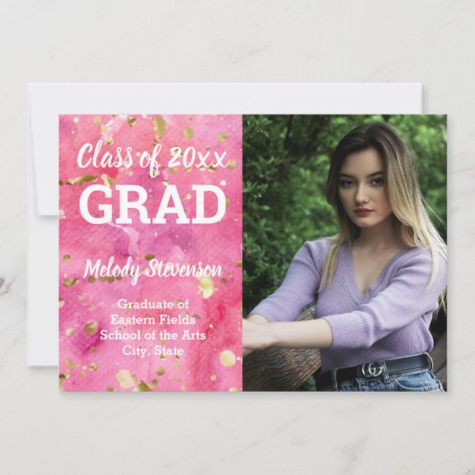 Fotoroze Waterverf Art Afstuderen Kaart (Voorkant)